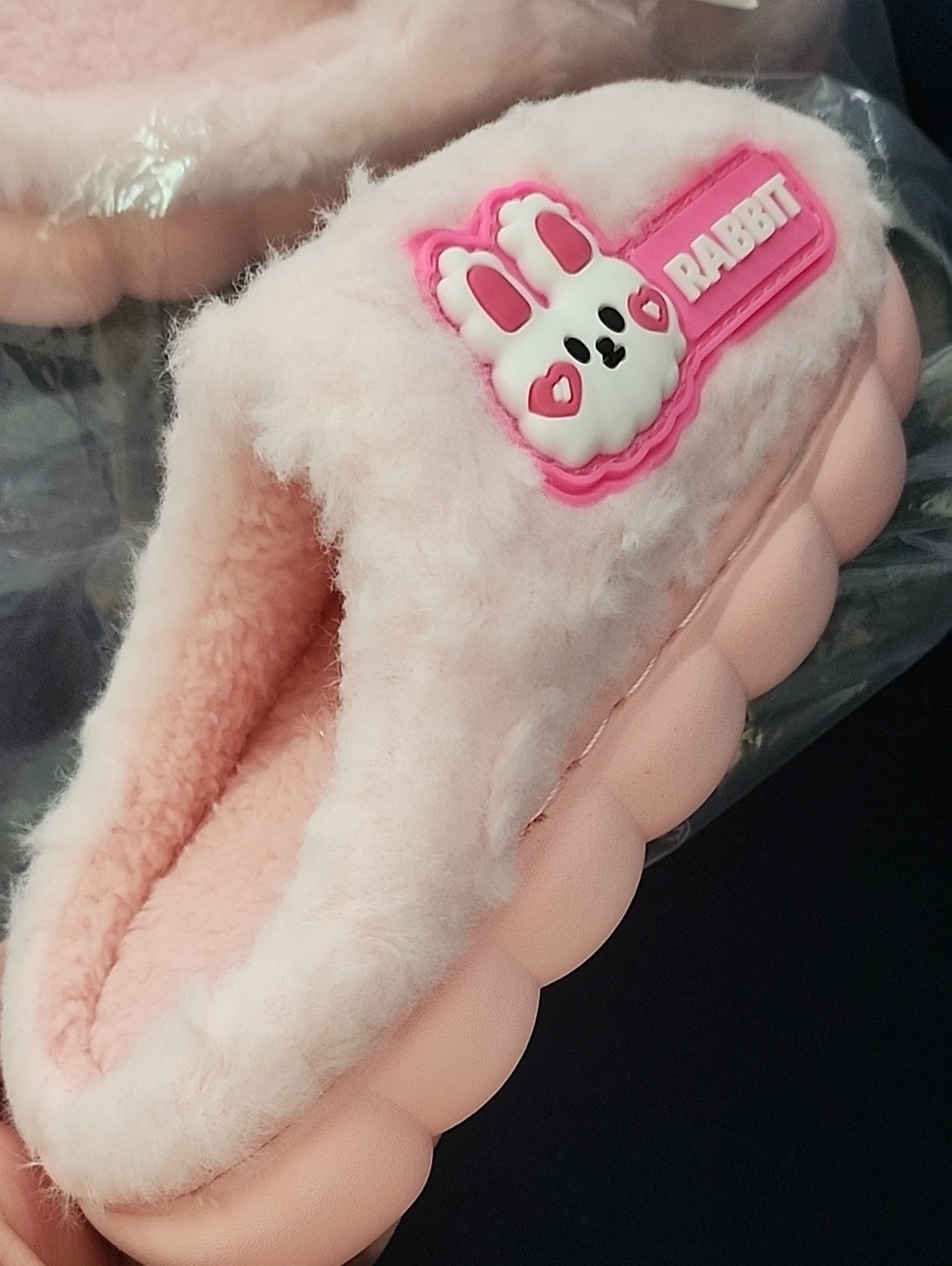 Rabbit Plush Pink Kids Slippers